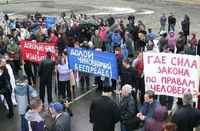 Protestation des habitants menacés d’expulsion dans la région de Sotchi (RU), RUSSIA, december 2009
